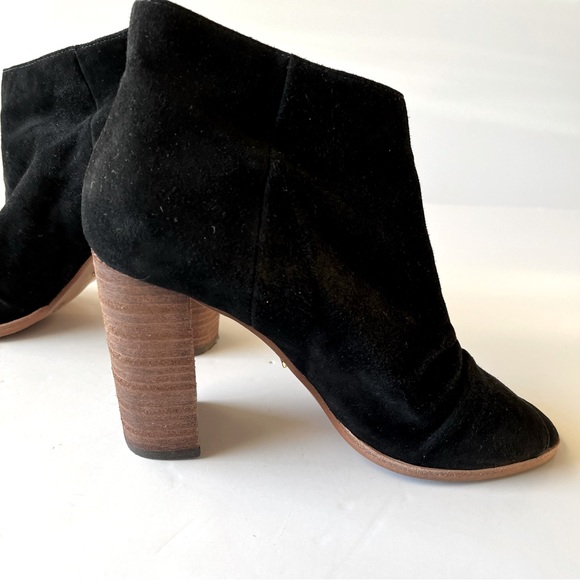 42 Gold Black Suede Heeled Peep Toe Ankle Booties Size 6 - Picture 6 of 14